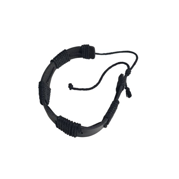 Black Adjustable Leather Woven Men Bracelet Handcrafted Casual Rope Style Unisex - Picture 4 of 5